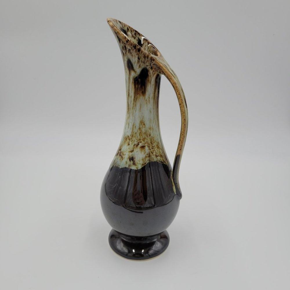 Vintage Dalton Pitcher Vase 6" Brown Drip Glaze Mid Century Modern Retro USA